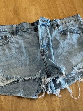 Frayed Light Blue High-Rise Denim Jean Shorts